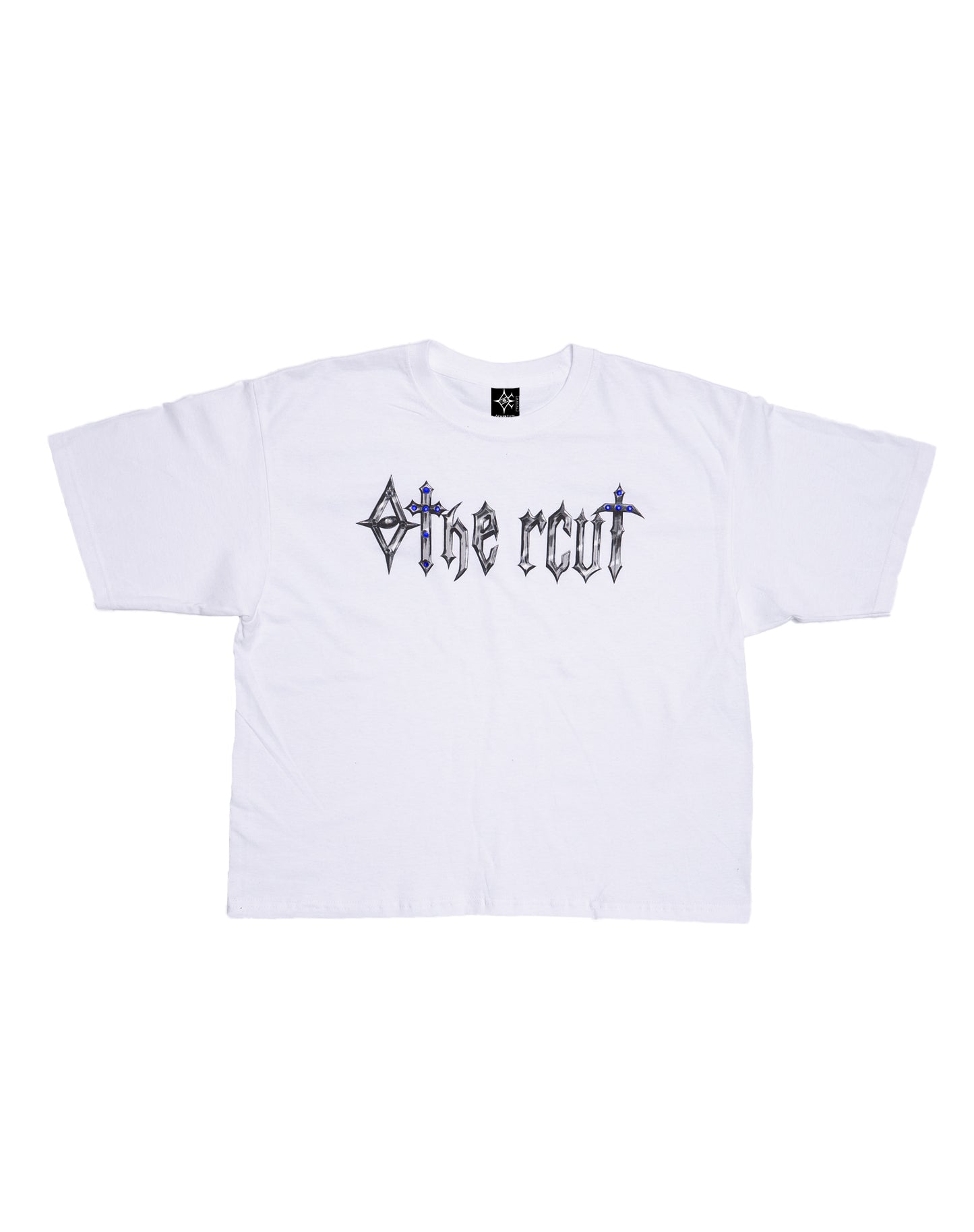BOXY TEE MEDIEVAL LETTERING ZAFIRO – WHITE