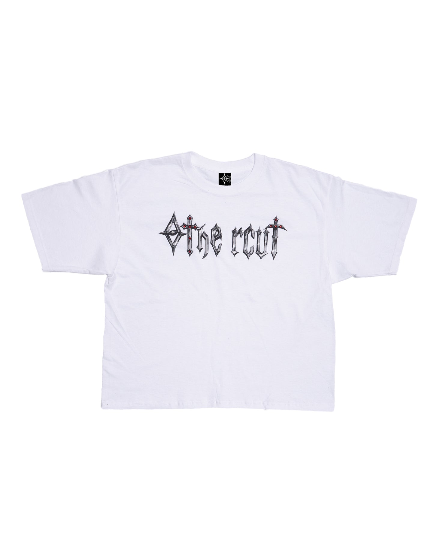 BOXY TEE MEDIEVAL LETTERING RUBY – WHITE