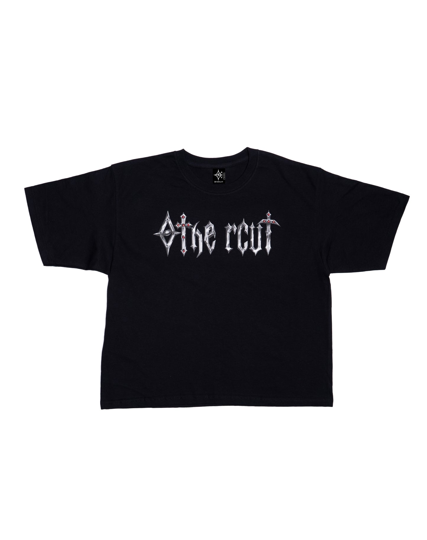 BOXY TEE MEDIEVAL LETTERING RUBY – BLACK